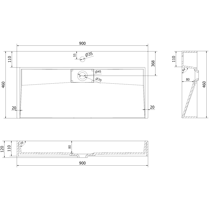 Mexen Ava asztallapra szerelhető mosdó konglomerátumból 1/O 90 x 46 cm, fehér - 23019001
