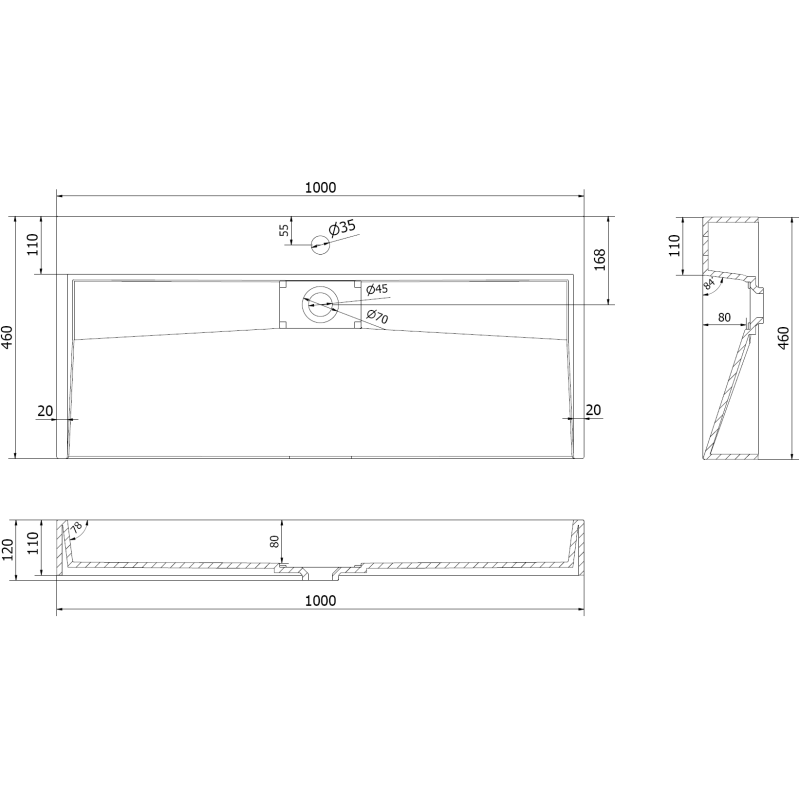 Mexen Ava 1/O pult feletti mosdókagyló konglomerátból 100 x 46 cm, fehér - 23011001