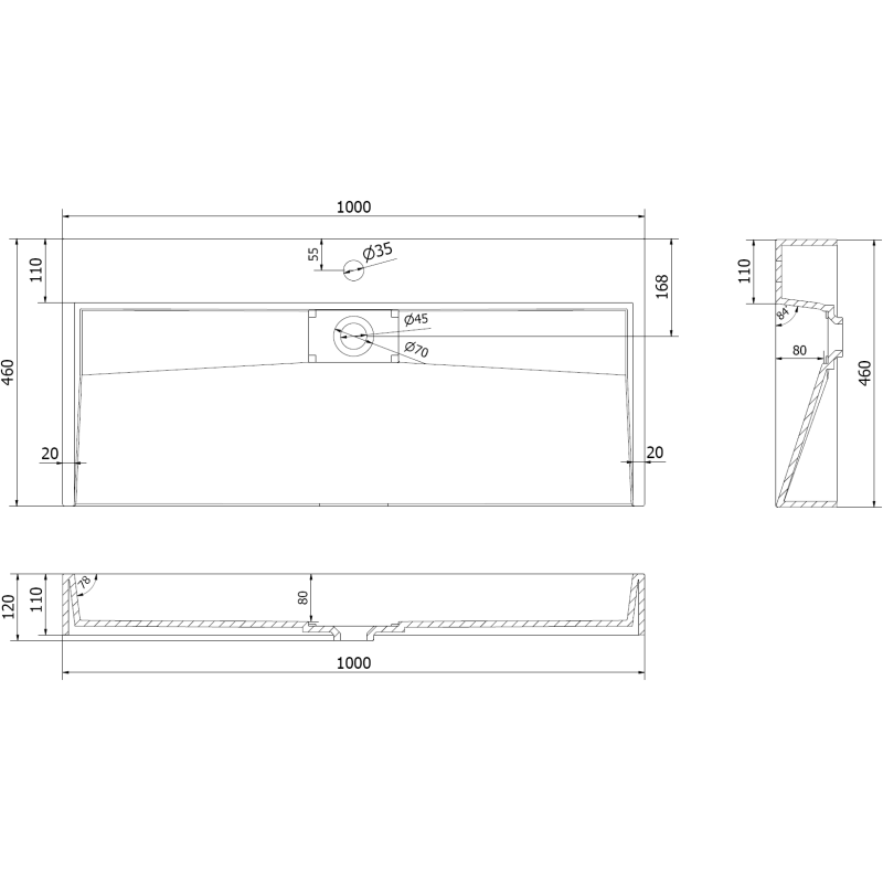 Mexen Ava konglomerátból készült pultra szerelhető mosdókagyló 1/O 100 x 46 cm, fehér - 23011001