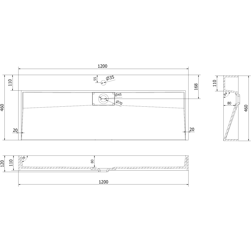 Mexen Ava konglomerátum pultra szerelhető mosdókagyló 1/O 120 x 46 cm, fehér - 23011201