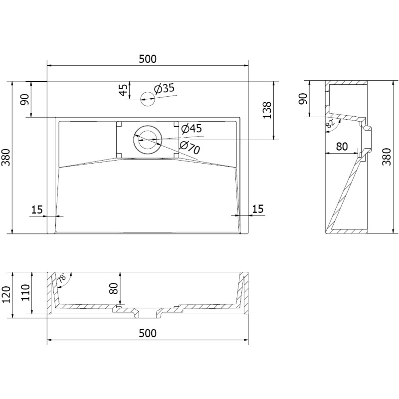 Mexen Ava 50 x 38 cm-es fekete kompozit pultra szerelhető mosdó 1/O - 23015071