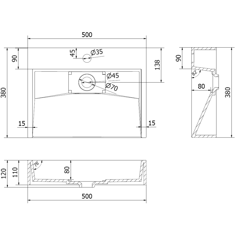 Mexen Ava pultra szerelhető mosdó konglomerátumból 1/O 50 x 38 cm, fekete - 23015071