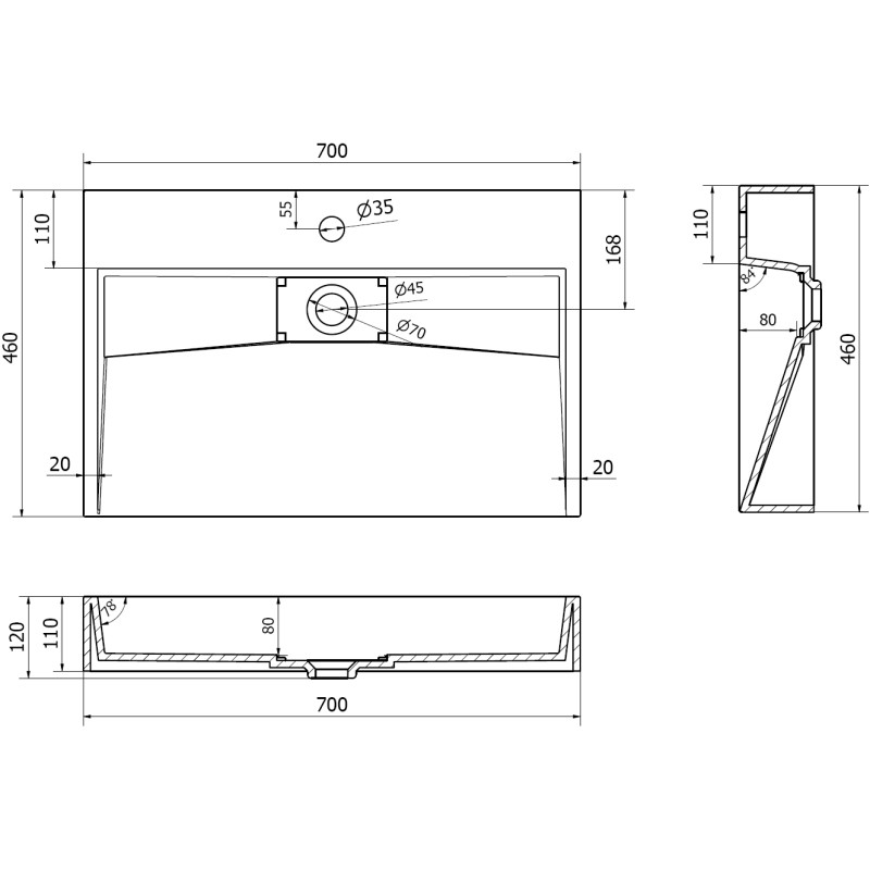 Mexen Ava pultba épített mosdó konglomerátumból 1/O 70 x 46 cm, fekete - 23017071