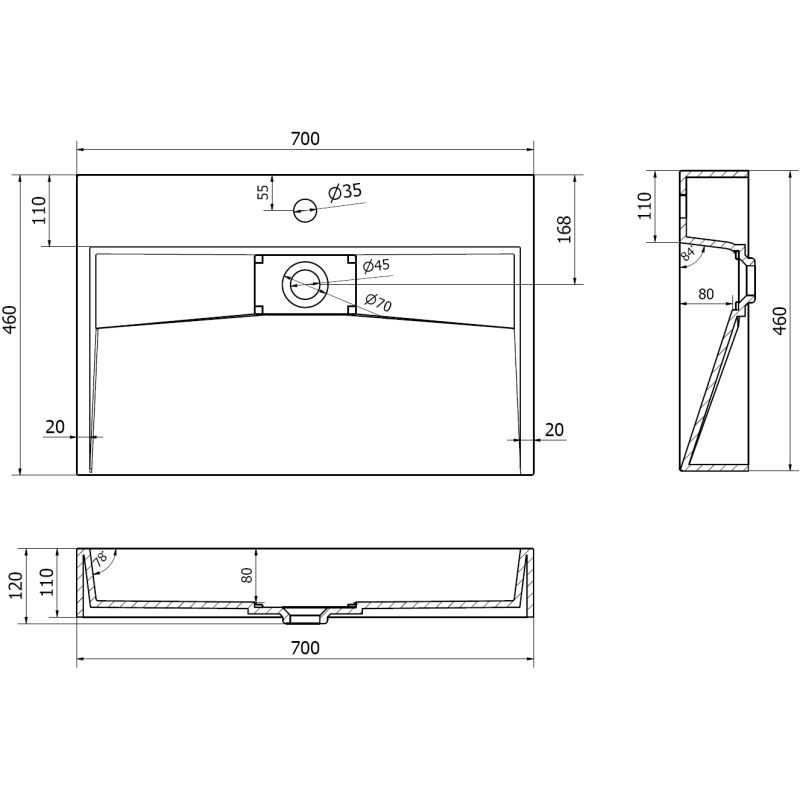 Mexen Ava pultra helyezhető mosdó konglomerátumból 1/O 70 x 46 cm, fekete - 23017071