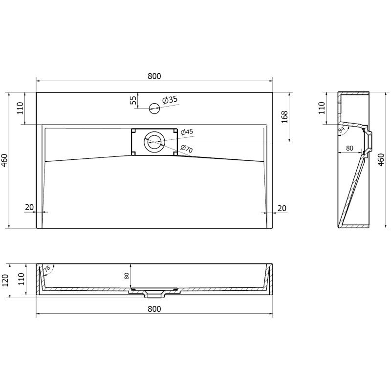 Mexen Ava asztali mosdókagyló konglomerátumból 1/O 80 x 46 cm, fekete - 23018071