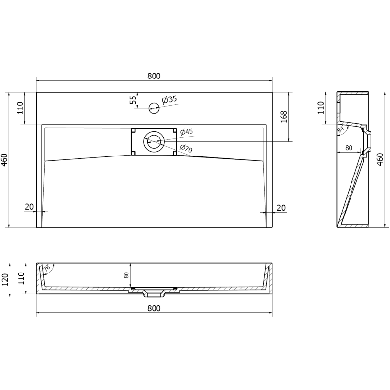 Mexen Ava chiuvetă de blat din conglomerat 1/O 80 x 46 cm, neagră - 23018071