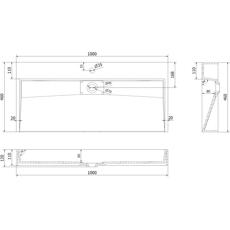 Mexen Ava 100 x 46 cm-es fekete, mosdópult feletti mosdó konglomerátumból 1/O - 23011071