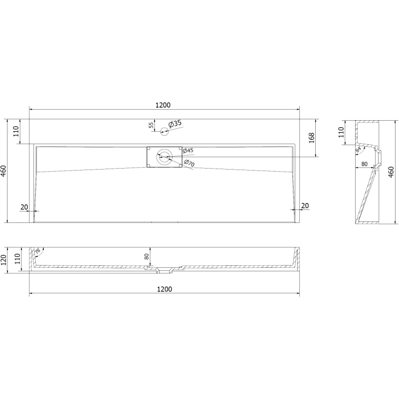 Mexen Ava ovális konglomerátum mosdó 1/O 120 x 46 cm, fekete - 23011271