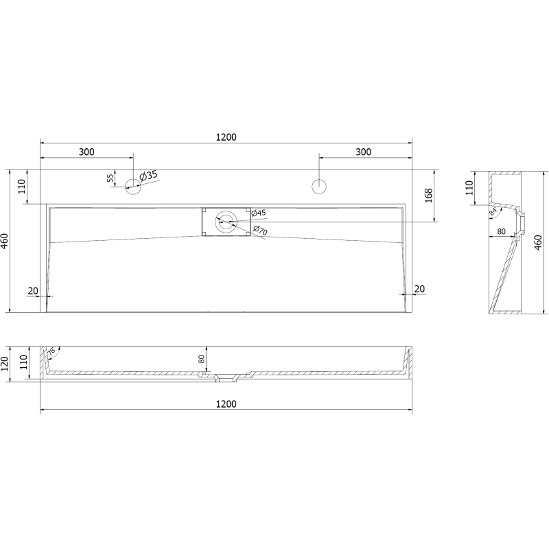 Mexen Ava chiuvetă de blat din conglomerat 2/O 120 x 46 cm, alb - 23011202
