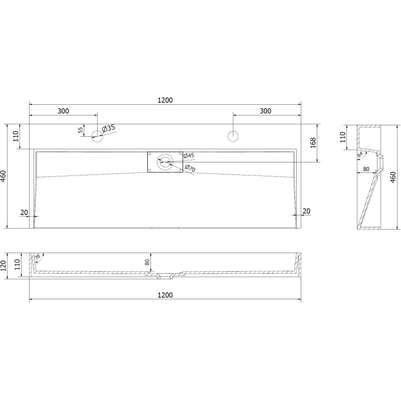 Mexen Ava chiuvetă de blat din conglomerat 2/O 120 x 46 cm, albă - 23011202