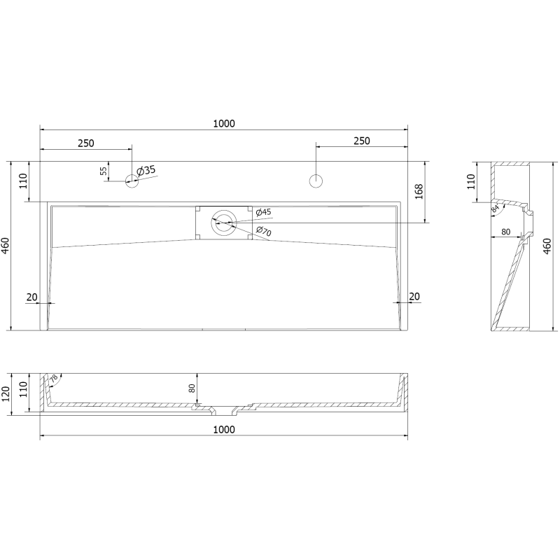 Mexen Ava asztalra helyezhető mosdókagyló konglomerátumból 2/O 100 x 46 cm, fehér - 23011002