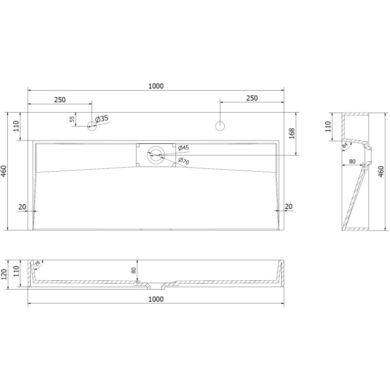 Mexen Ava 100 x 46 cm-es, fekete, dupla lyukas mosdó - 23011072