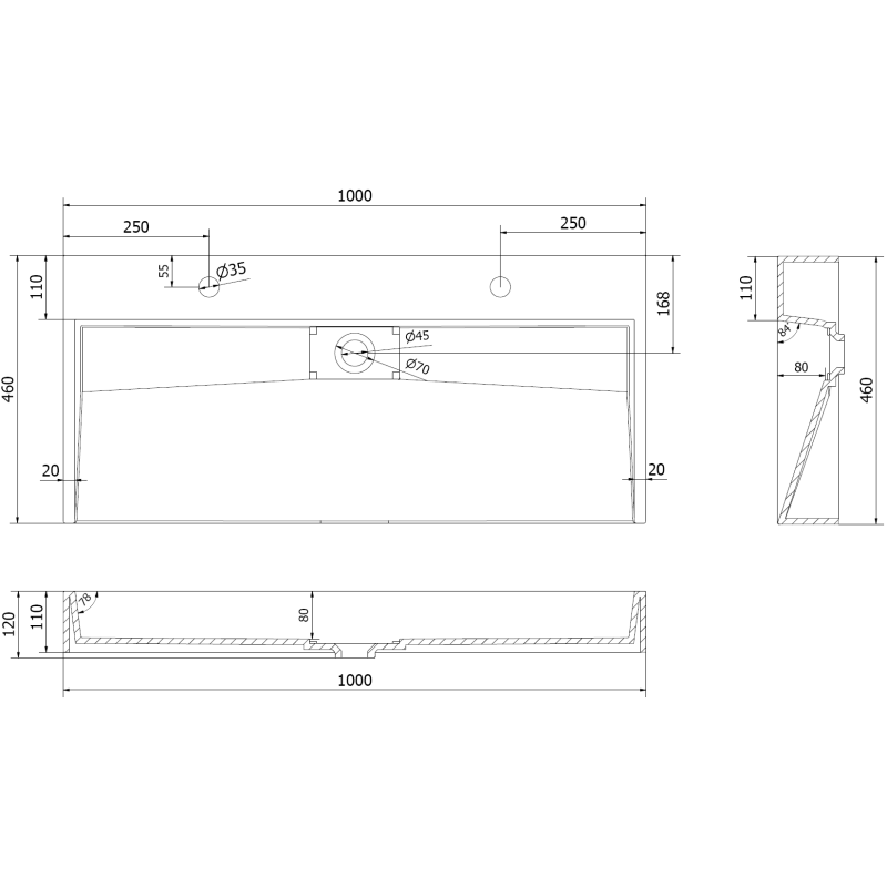 Mexen Ava pult feletti mosdó konglomerátumból 2/O 100 x 46 cm, fekete - 23011072