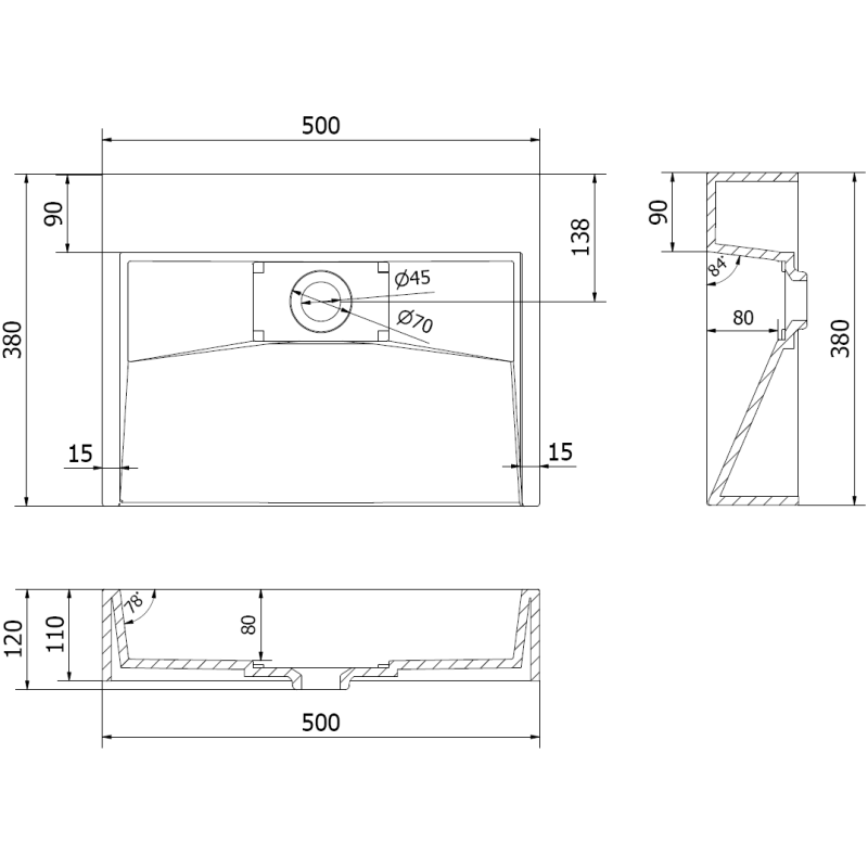 Mexen Ava mosdókonzol konglomerátum B/O 50 x 38 cm, fekete - 23015070