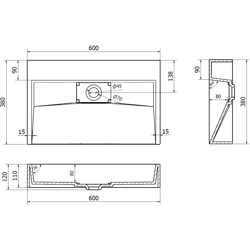 Mexen Ava konglomerát mosdóháló 60 x 38 cm, fehér - 23016000