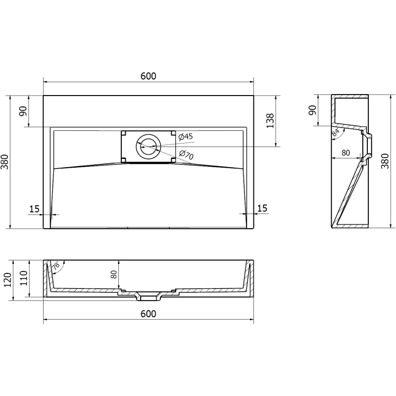 Mexen Ava asztali mosdókagyló konglomerátumból B/O 60 x 38 cm, fekete - 23016070
