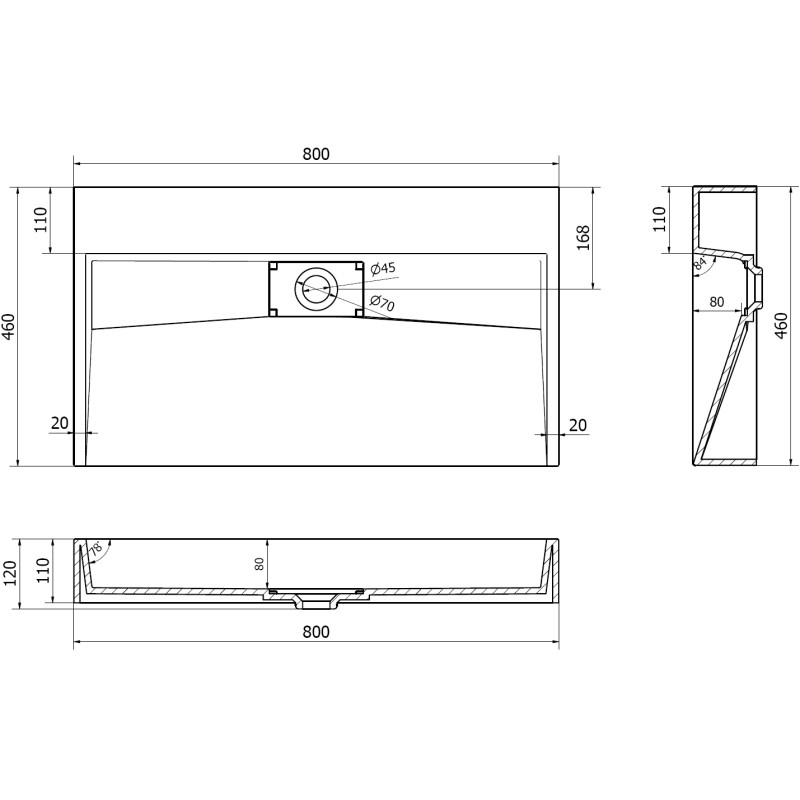 Mexen Ava pulttal elhelyezhető mosdó kompozitból B/O 80 x 46 cm, fehér - 23018000
