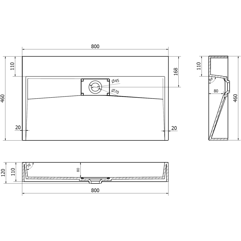 Mexen Ava konglomerát mosdó pultra szerelve B/O 80 x 46 cm, fekete - 23018070