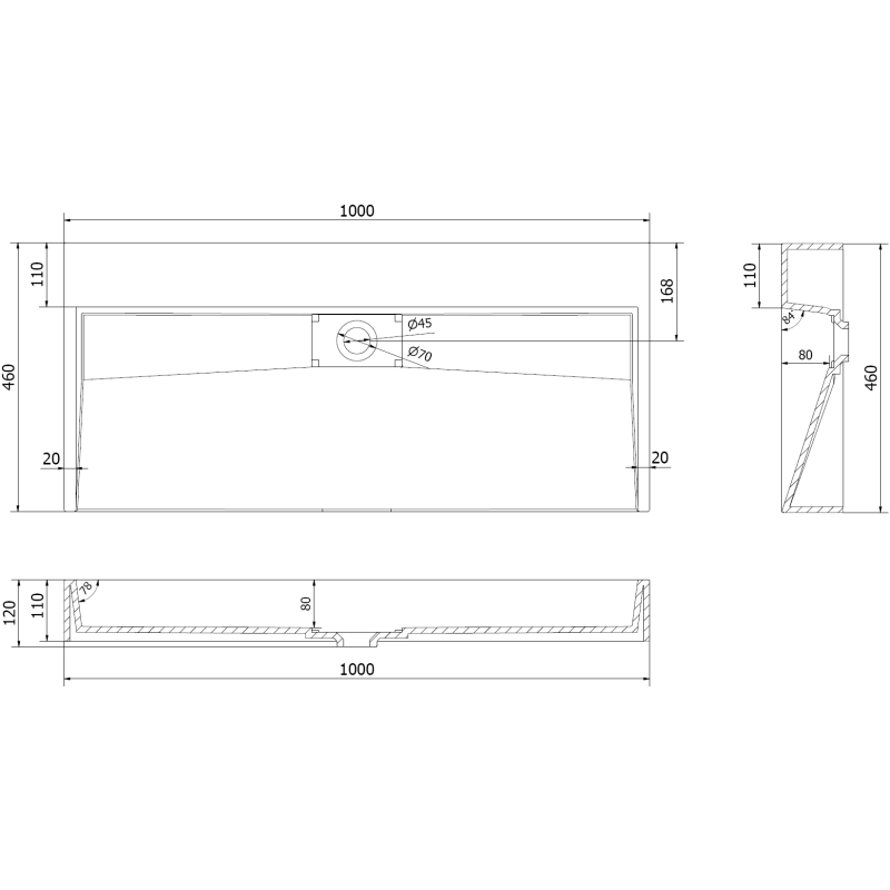 Mexen Ava 100 x 46 cm-es konglomerátum mosdó, fehér - 23011000