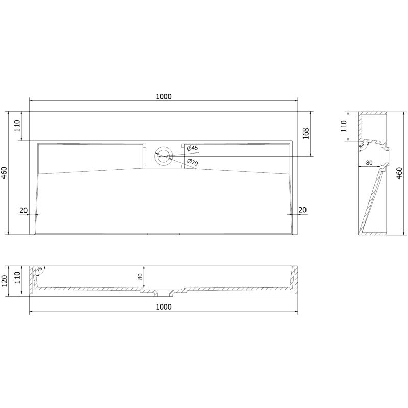 Mexen Ava konglomerát mosdó pult fölötti szereléssel B/O 100 x 46 cm, fekete - 23011070