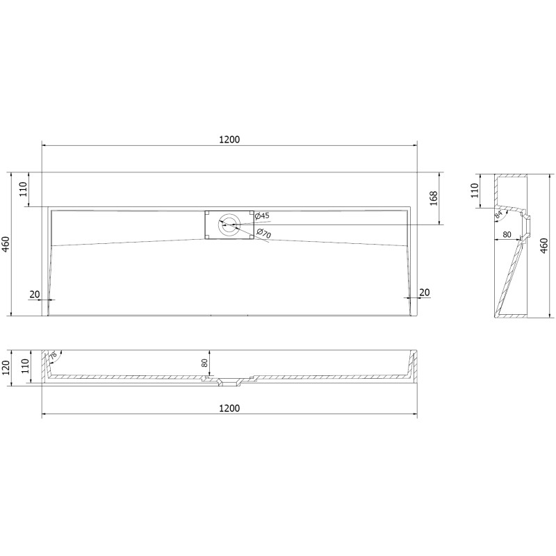 Mexen Ava 120 x 46 cm-es fekete konglomerátum feletti mosdókagyló - 23011270