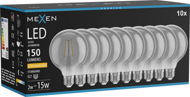 Mexen Vintis 10x LED filament izzó E27, G95, 2W, Meleg - 2200K, 150 lm, füstös - L157-E27-0222-70x10