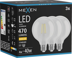 Mexen Vintis 3x LED filament izzó E27, G95, 4W, Meleg - 2700K, 470 lm, tiszta - L157-E27-0427-00x03