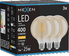 Mexen Vintis 3x Bec LED filament E27, G95, 4W, Cald - 2700K, 400 lm, chihlimbar - L157-E27-0427-50x03