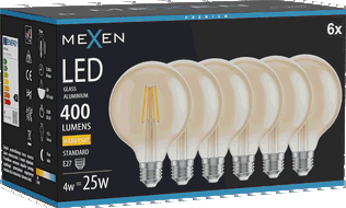 Mexen Vintis 6x Bec LED filament E27, G95, 4W, Caldă - 2700K, 400 lm, chihlimbar - L157-E27-0427-50x06