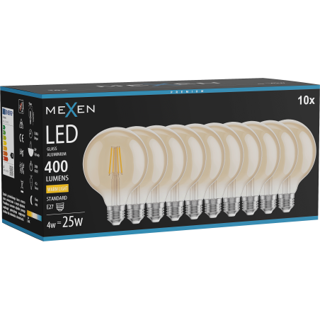 Mexen Vintis 10x Bec LED Filament E27, G95, 4W, Cald - 2700K, 400 lm, chihlimbar - L157-E27-0427-50x10