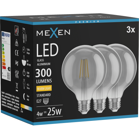 Mexen Vintis 3x LED filament izzó E27, G95, 4W, Meleg - 2700K, 300 lm, füst színű - L157-E27-0427-70x03