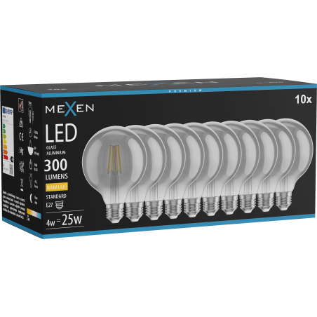 Mexen Vintis 10x LED filament izzó E27, G95, 4W, Meleg - 2700K, 300 lm, füstszínű - L157-E27-0427-70x10