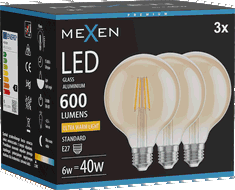 Mexen Vintis 3x Bec LED filament E27, G95, 6W, Cald - 2200K, 600 lm, chihlimbar - L157-E27-0622-50x03