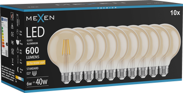 Mexen Vintis 10x Filament LED izzó E27, G95, 6W, Meleg - 2200K, 600 lm, borostyán - L157-E27-0622-50x10