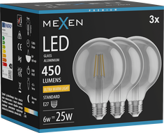 Mexen Vintis 3x Bec filament LED E27, G95, 6W, Cald - 2200K, 450 lm, fumuriu - L157-E27-0622-70x03