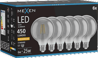 Mexen Vintis 6x Bec LED filament E27, G95, 6W, Cald - 2200K, 450 lm, fumuriu - L157-E27-0622-70x06