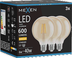 Mexen Vintis 3x Bec LED filament E27, G95, 6W, Cald - 2700K, 600 lm, chihlimbar - L157-E27-0627-50x03