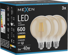 Mexen Vintis 3x LED filament izzó E27, G95, 6W, Meleg - 2700K, 600 lm, borostyán - L157-E27-0627-50x03