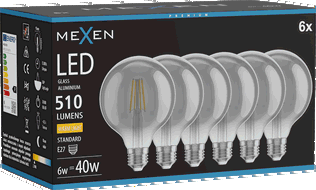 Mexen Vintis 6x Bec LED filament E27, G95, 6W, Calda - 2700K, 510 lm, fumuriu - L157-E27-0627-70x06
