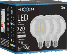 Mexen Vintis 3x Bec filament LED E27, G95, 6W, Neutru - 4000K, 720 lm, transparent - L157-E27-0640-00x03
