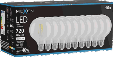 Mexen Vintis 10x Bec cu filament LED E27, G95, 6W, Neutru - 4000K, 720 lm, clar - L157-E27-0640-00x10