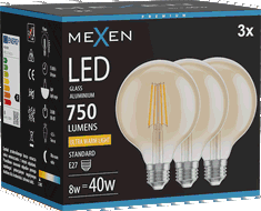Mexen Vintis 3x Bec LED filament E27, G95, 8W, Caldă - 2200K, 750 lm, chihlimbar - L157-E27-0822-50x03