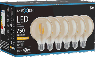 Mexen Vintis 6x Bec LED filament E27, G95, 8W, Caldă - 2200K, 750 lm, chihlimbar - L157-E27-0822-50x06