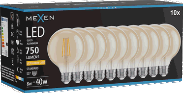 Mexen Vintis 10x Bec LED cu filament E27, G95, 8W, Caldă - 2200K, 750 lm, chihlimbar - L157-E27-0822-50x10