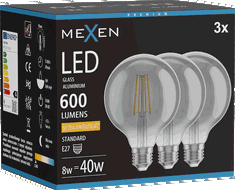 Mexen Vintis 3x Bec LED filament E27, G95, 8W, Caldă - 2200K, 600 lm, fumuriu - L157-E27-0822-70x03