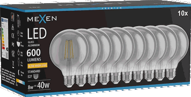 Mexen Vintis 10x Bec LED filament E27, G95, 8W, Caldă - 2200K, 600 lm, fumuriu - L157-E27-0822-70x10