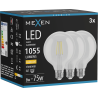 Mexen Vintis 3x LED filament izzó E27, G95, 8W, Meleg - 2700K, 1055 lm, átlátszó - L157-E27-0827-00x03