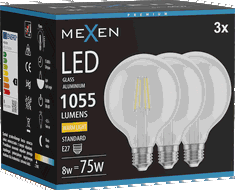 Mexen Vintis 3x Bec filament LED E27, G95, 8W, Cald - 2700K, 1055 lm, transparent - L157-E27-0827-00x03