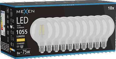 Mexen Vintis 10x Bec LED filament E27, G95, 8W, Caldă - 2700K, 1055 lm, clar - L157-E27-0827-00x10