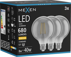 Mexen Vintis 3x Filament LED izzó E27, G95, 8W, Meleg - 2700K, 680 lm, füstös - L157-E27-0827-70x03